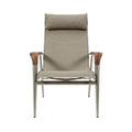 Modern Minimalist Lounge Chair with Wooden Accents and Adjustable Headrest
