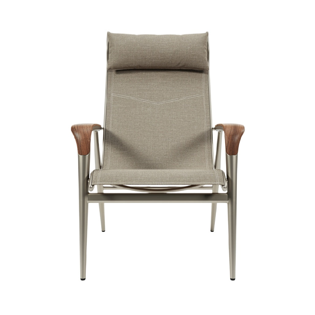 Modern Minimalist Lounge Chair with Wooden Accents and Adjustable Headrest