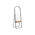 Modern Floor Mirror with Bamboo Shelf and Metal Frame
